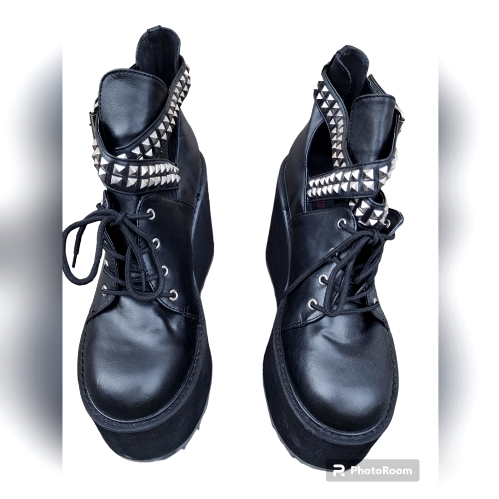 Demonia Swing 105 Stud Strap Wedge Platforms - image 2